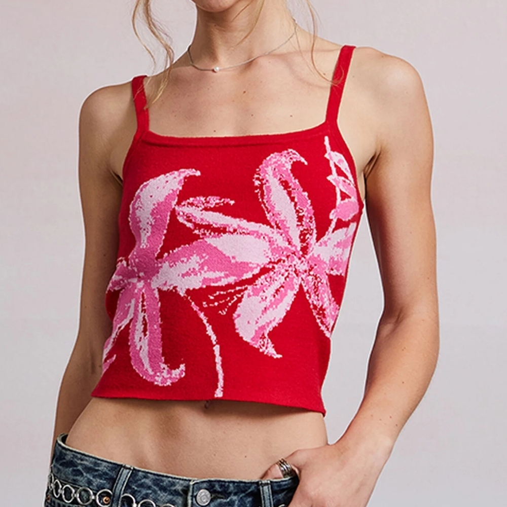 Pacsun Third Charm Red Pink Kaia Sweater Tank Top Floral Size XS